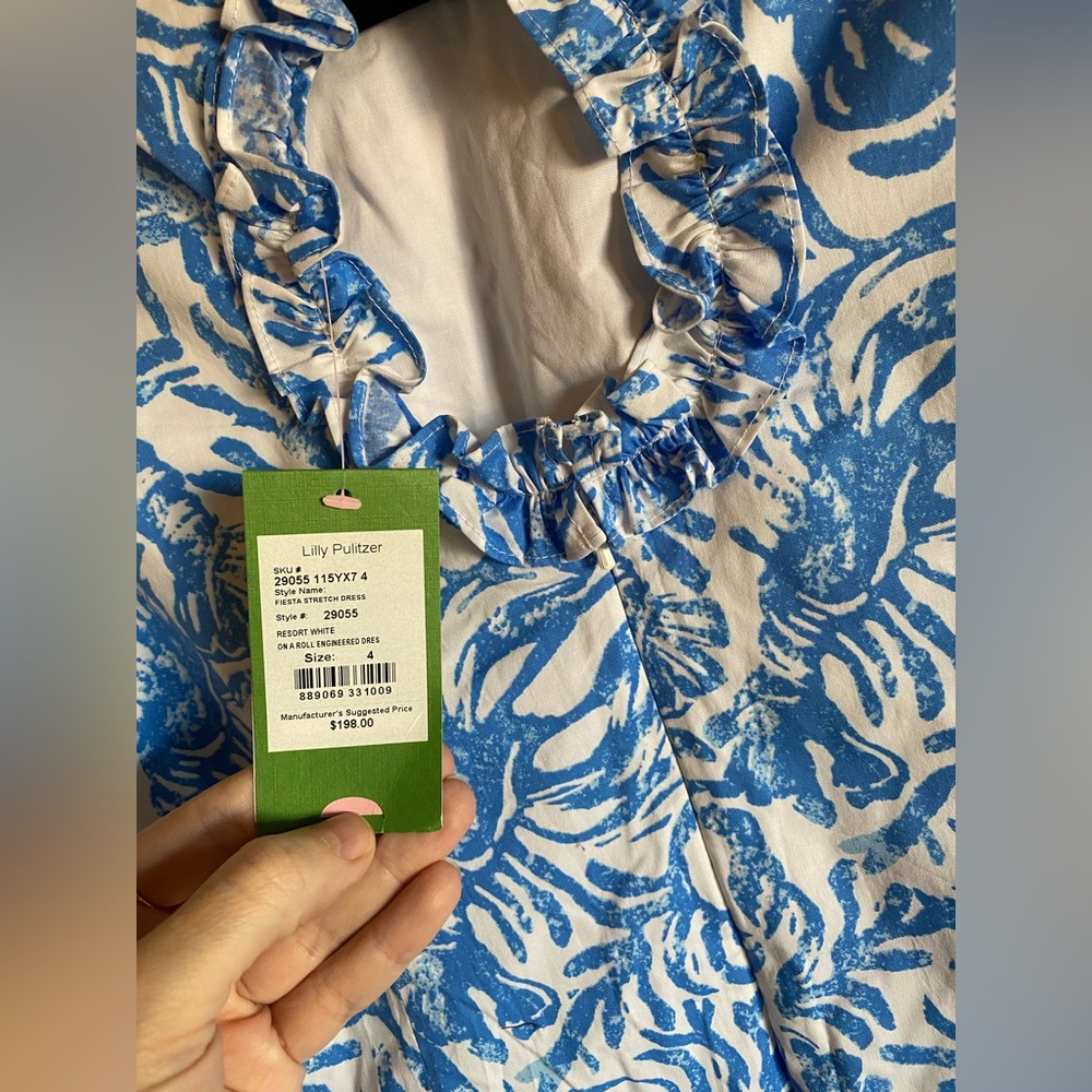 Lilly Pulitzer FIESTA STRETCH DRESS Resort White On A Roll Blue $198 size 4 NWT - Picture 10 of 10